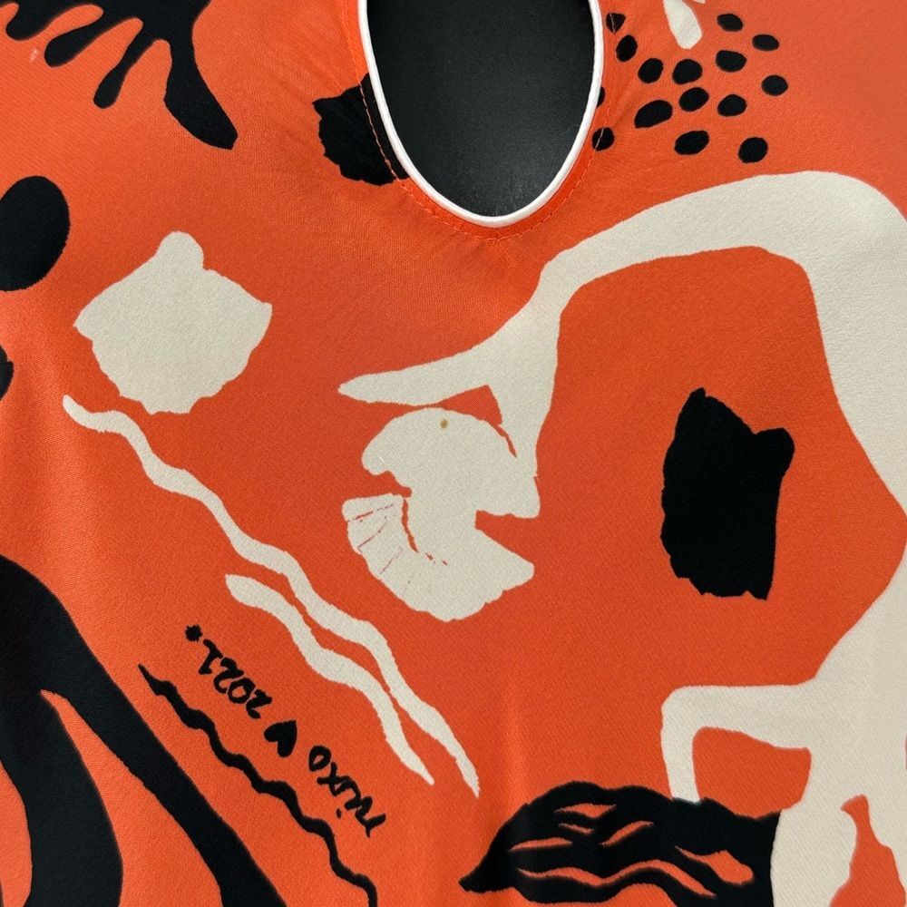 RIXO London Pepper Cutout Printed Silk Midi Dress in Orange Multi |  XS / 4 - Picture 7 of 7